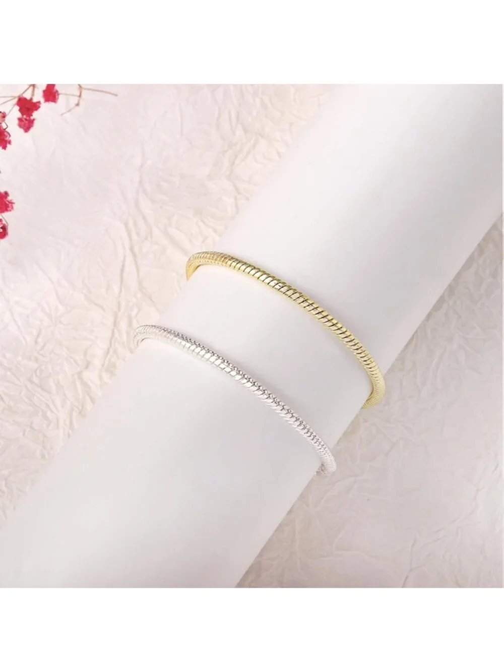 Dainty Charm Bracelets for Women, 925 Sterling Silver & Gold Plated Snake Chain